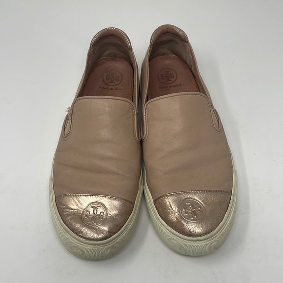 Tory Burch Rose Gold Pink Leather Metallic Slip On Sneaker - Picture 1 of 14